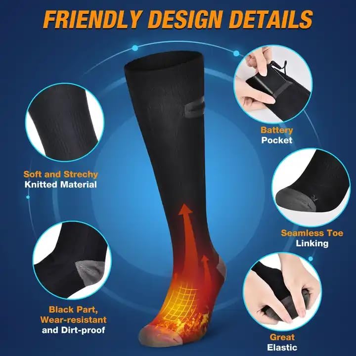 Redsky Medical Heated Socks for Men and Women Rechargeable - Electric Battery Thermal Heated Socks for Snow Skiing, Hiking, Cycling, Fishing, Camping 4 Temp Modes 5V 5000mA - RedSky Medical